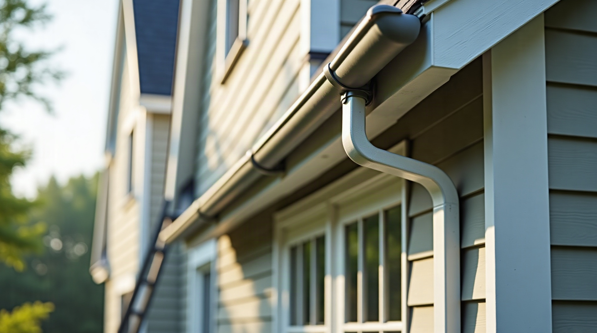 Gutter Solutions crew installing gutters on a house in Montgomery County