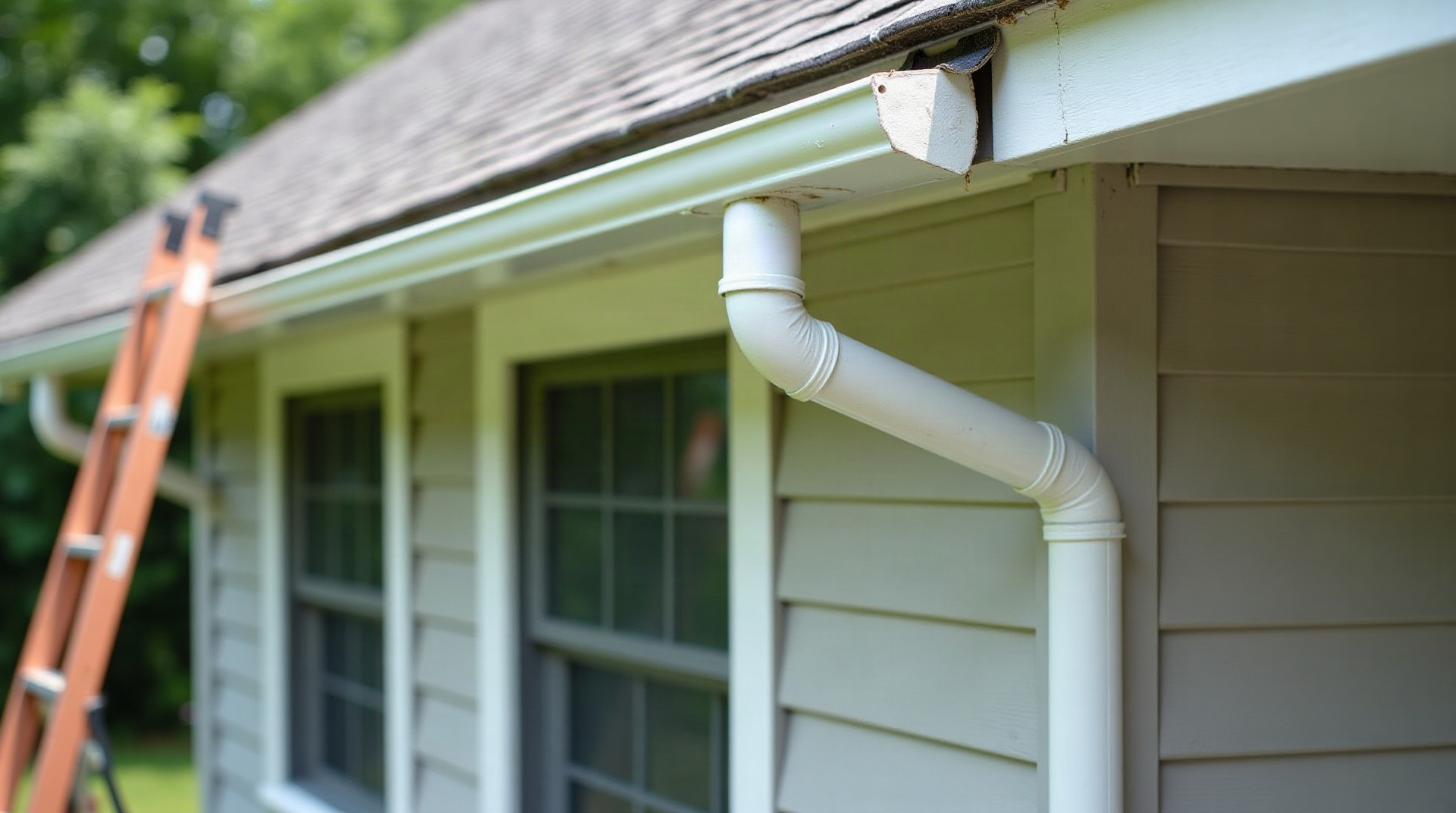 Technician performing gutter cleaning and downspout flushing in Bucks County