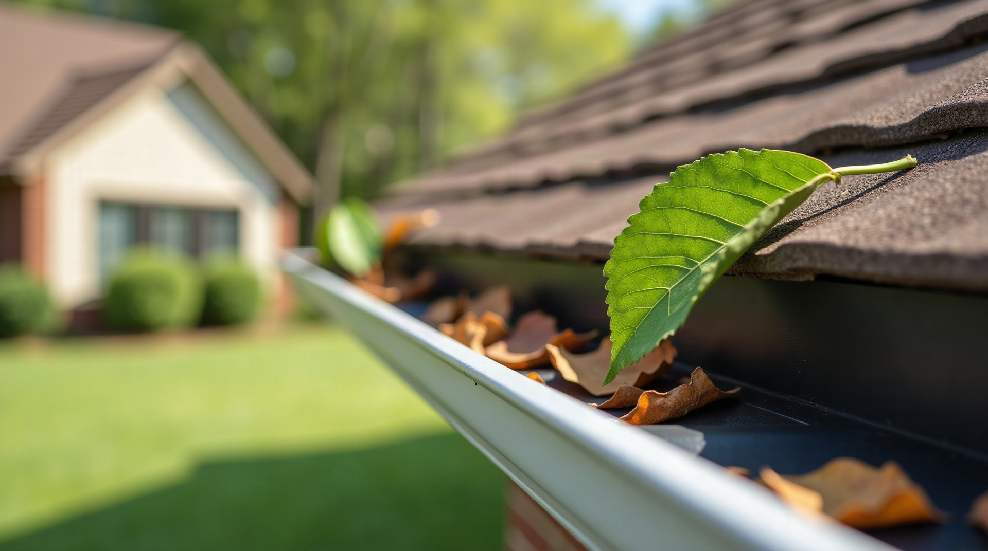 Gutter guards prevent leaves from clogging gutters on a Bucks County home