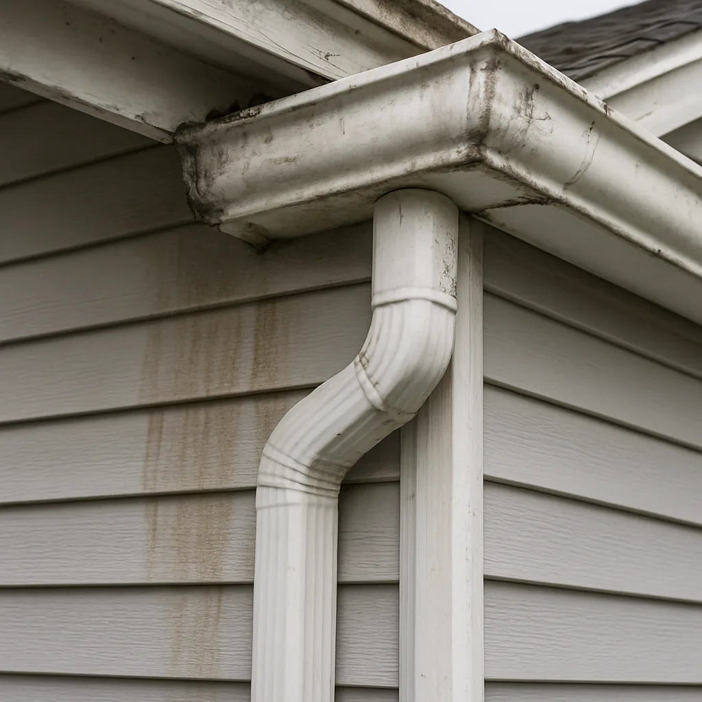 A damaged gutter system can lead to water stains on the siding.