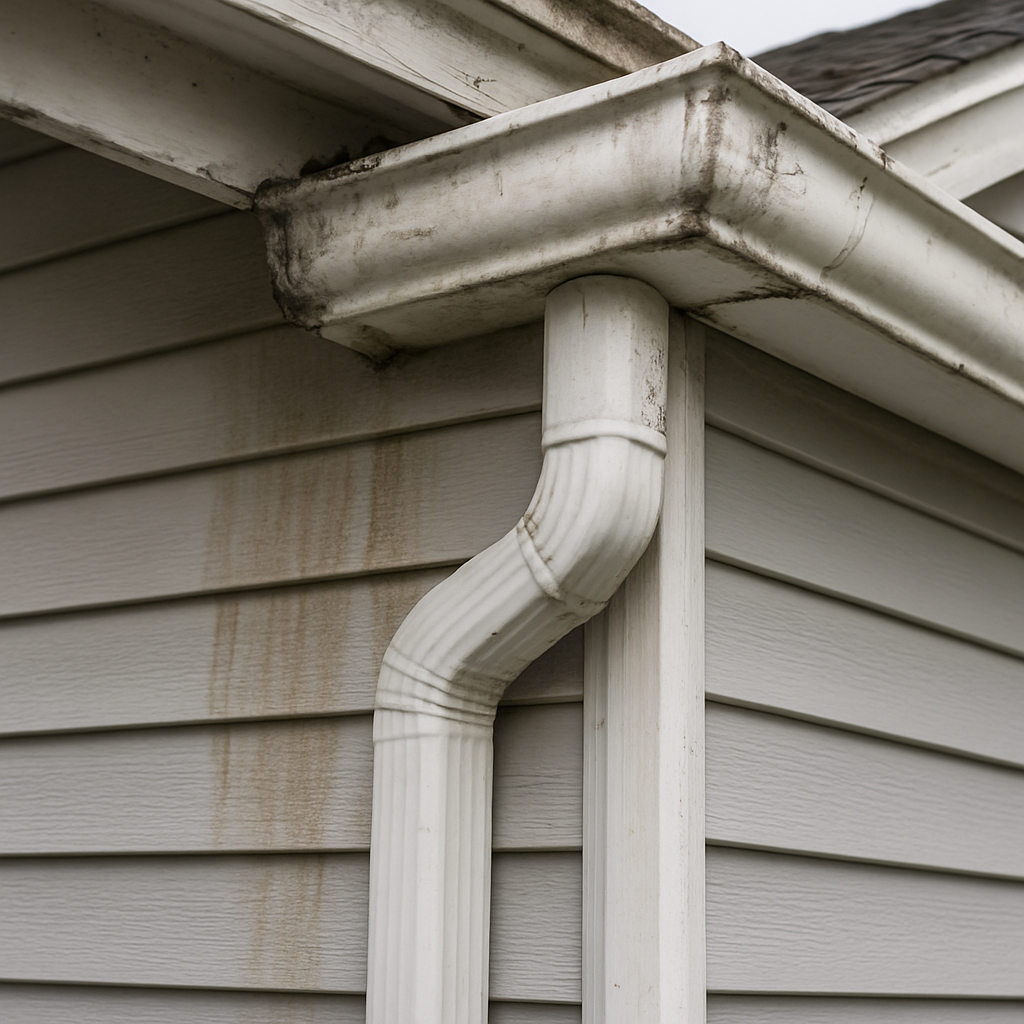 A damaged gutter system can lead to water stains on the siding.