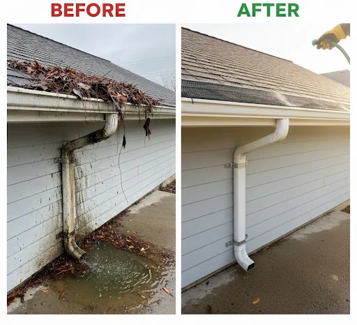 before after installation of gutter damage.